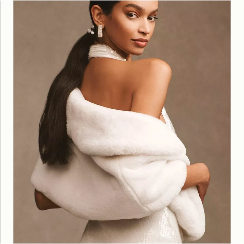 Anthropologie White Faux Fur Wrap